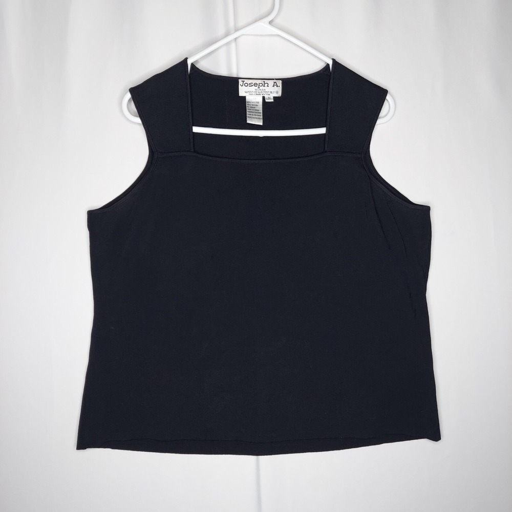 Joseph A Tank Top Women 1X Black Square Neck Viscose-Nylon Y2K Baddie Romantic
